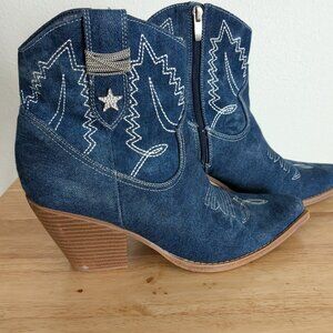 Nine West Nallas Women's Western Ankle Boots Size 9M Blue Denim